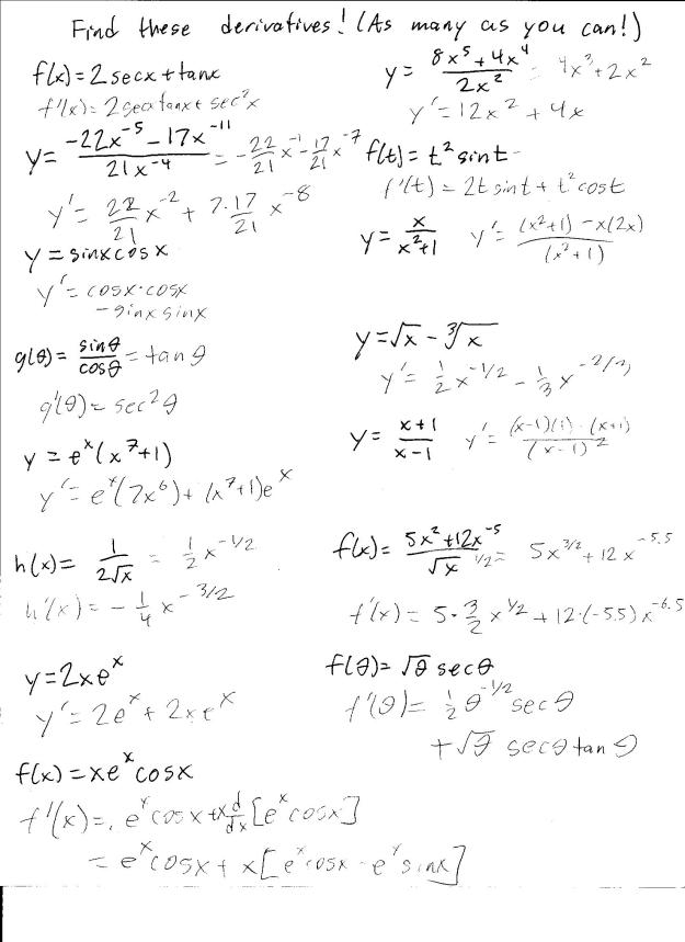 derivative worksheet 1